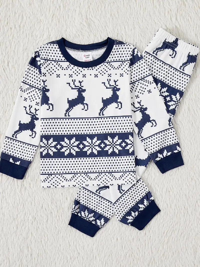 Pyjama Famille de Noel en Bleu et Blanc Rennes