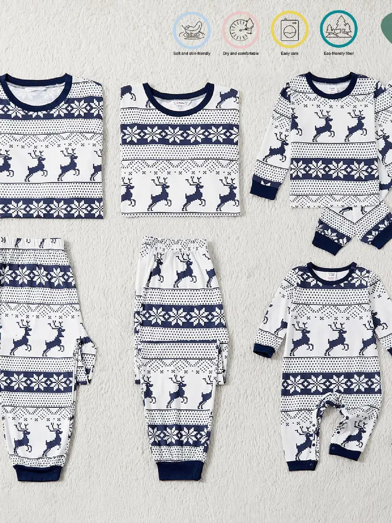 Pyjama Famille de Noel en Bleu et Blanc Rennes