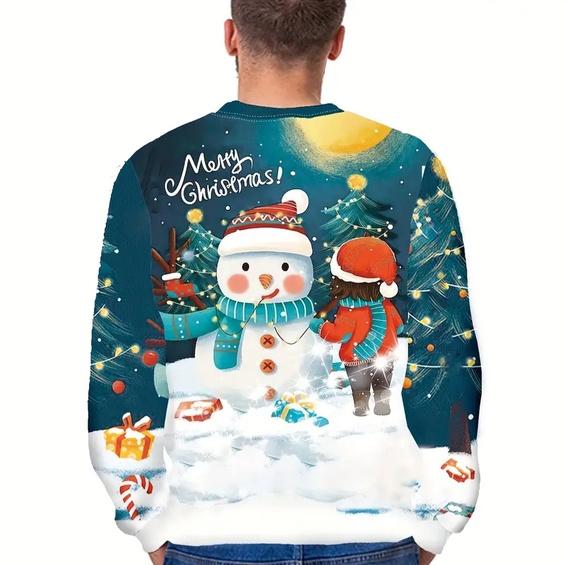 Pull de Noel Homme Bonhomme de Neige Vert