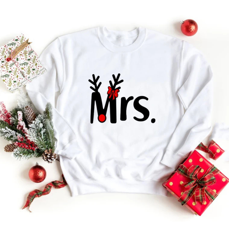 Pull de Noel Couple Mr. et Mrs. Motif Renne