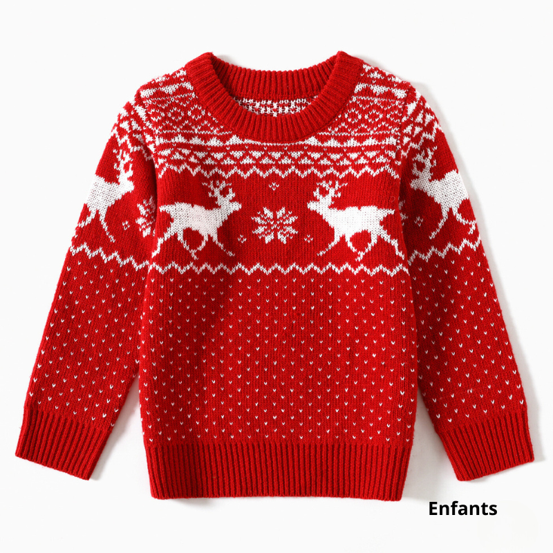 Ensemble Pull de Noel Famille avec Motif Rennes