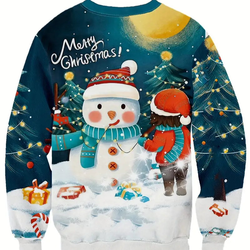 Pull de Noel Homme Bonhomme de Neige Vert