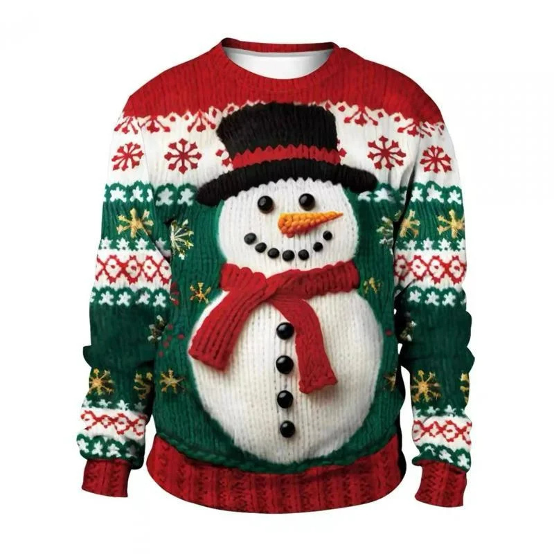 Pulls de Noel Couple avec Bonhomme de Neige en Relief