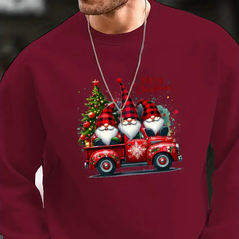 Sweat Noel Homme Camion Rouge avec Gnomes
