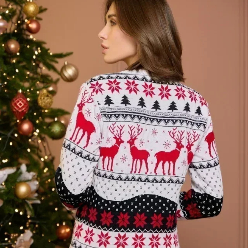 Pull de Noel Couple Motif Renne Rouge et Blanc