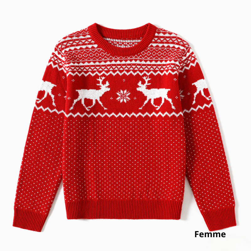 Ensemble Pull de Noel Famille avec Motif Rennes