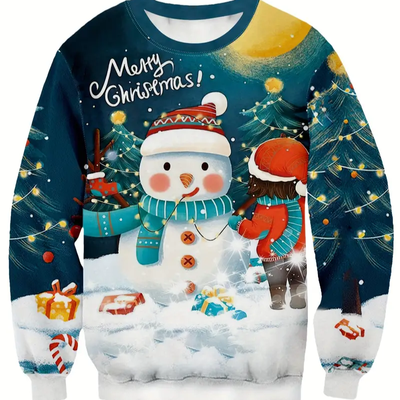 Pull de Noel Homme Bonhomme de Neige Vert