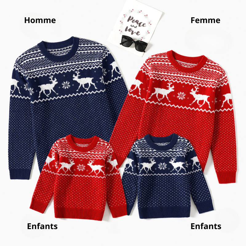 Ensemble Pull de Noel Famille avec Motif Rennes