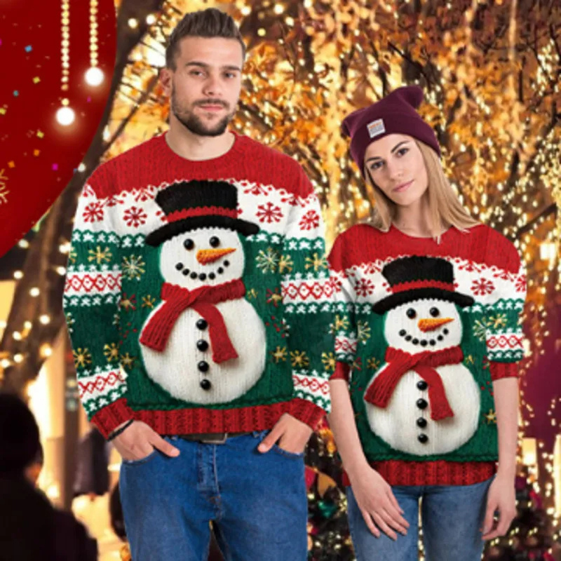 Pulls de Noel Couple avec Bonhomme de Neige en Relief Ma Boutique Noel