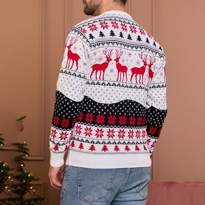 Pull de Noel Homme Motifs Rennes Blanc