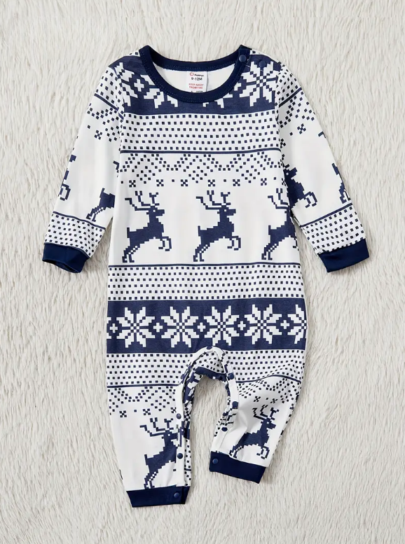 Pyjama Famille de Noel en Bleu et Blanc Rennes