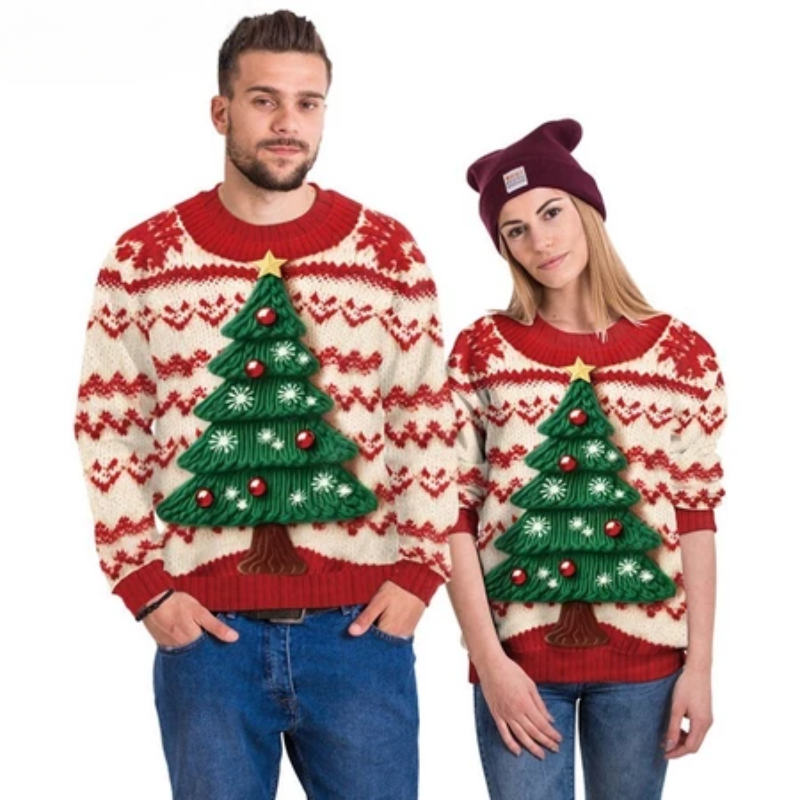 Pulls de Noel Couple avec Bonhomme de Neige en Relief
