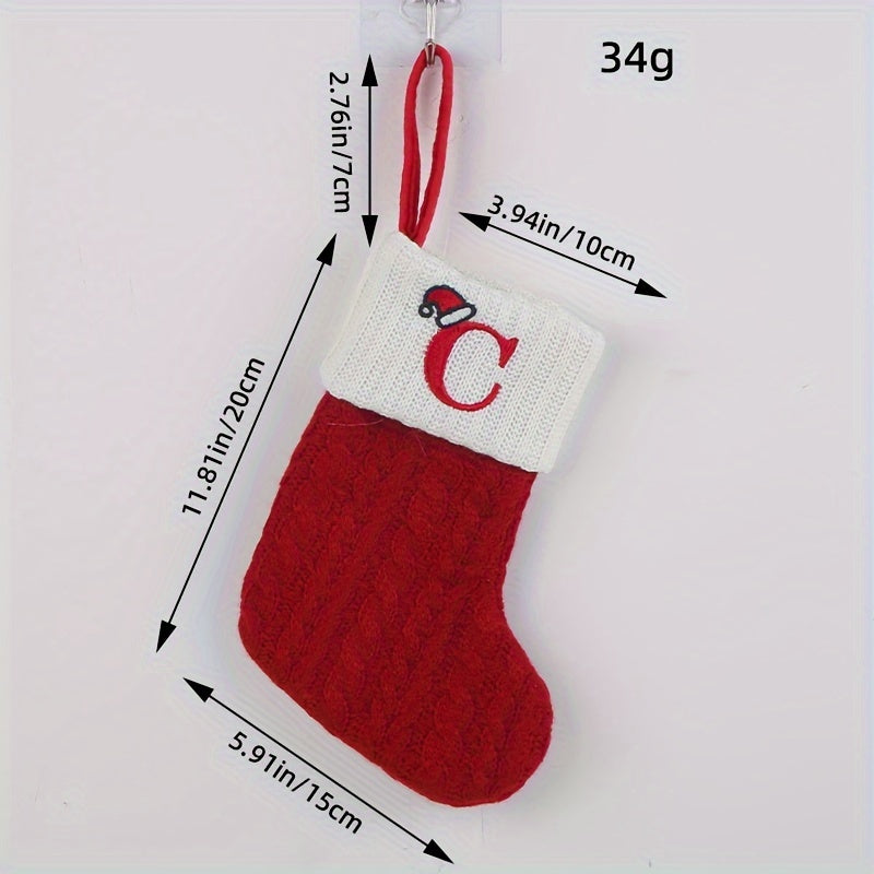 Chaussette de Noël Cheminée Tricot Rouge avec Initiale