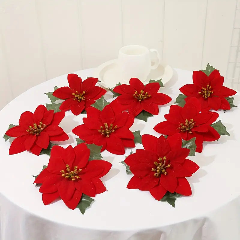 Fleur de Noel Feuille Rouge 10 pèces