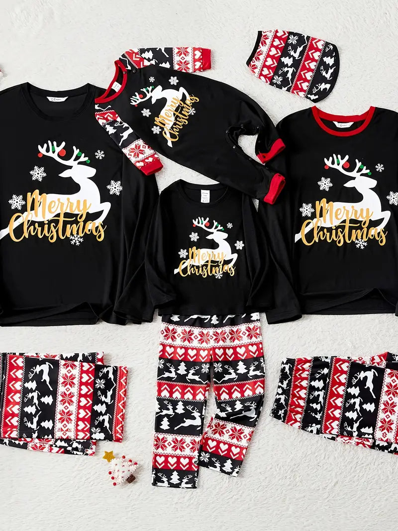 Pyjama Famille Noir et Rouge avec Motifs Noel Rennes