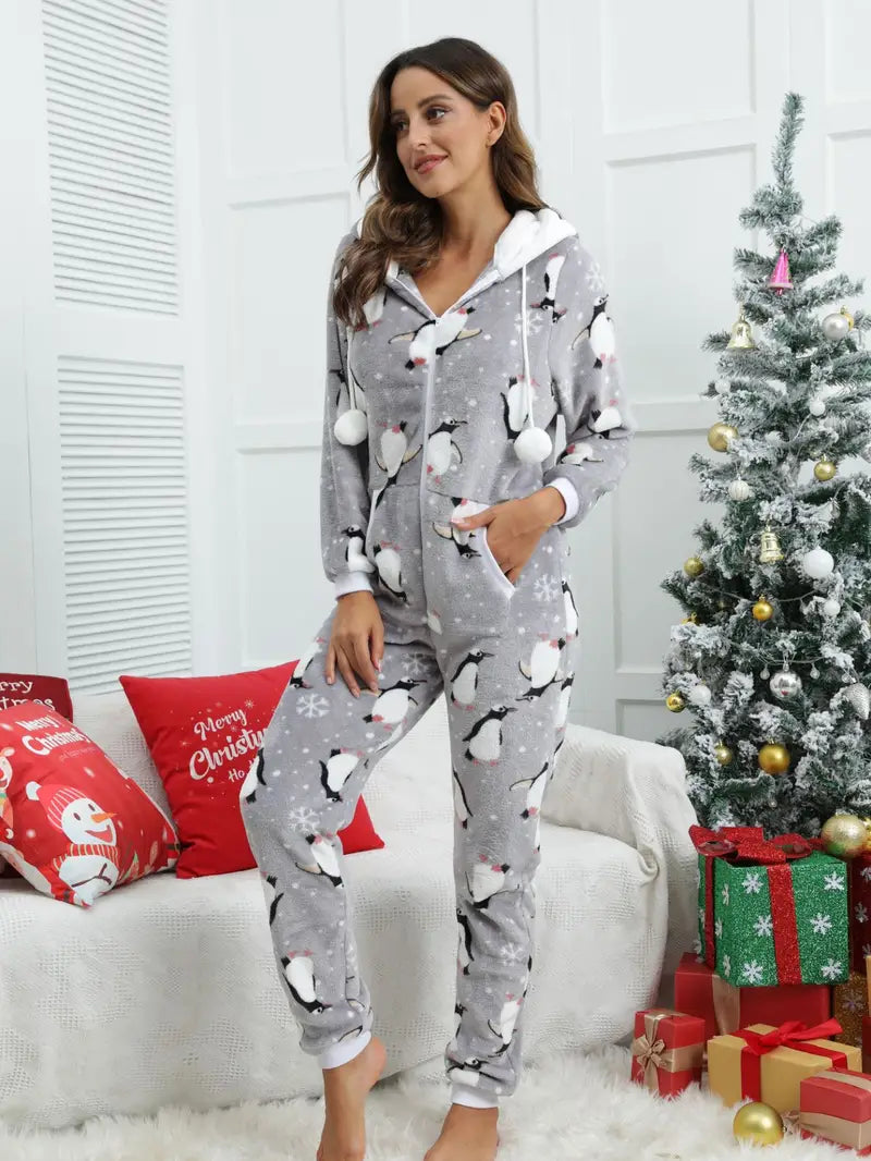 Combinaison Pyjama Femme Noel Motif Pingouins