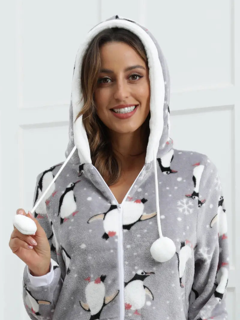 Combinaison Pyjama Femme Noel Motif Pingouins