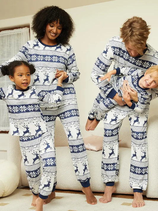 Pyjama Famille de Noel en Bleu et Blanc Rennes