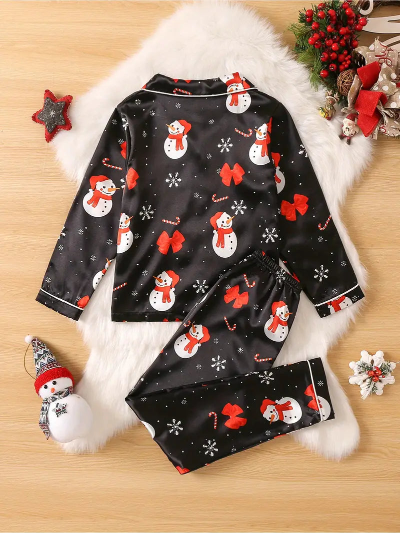 Pyjama Noël Noir Bonhomme de Neige Enfant