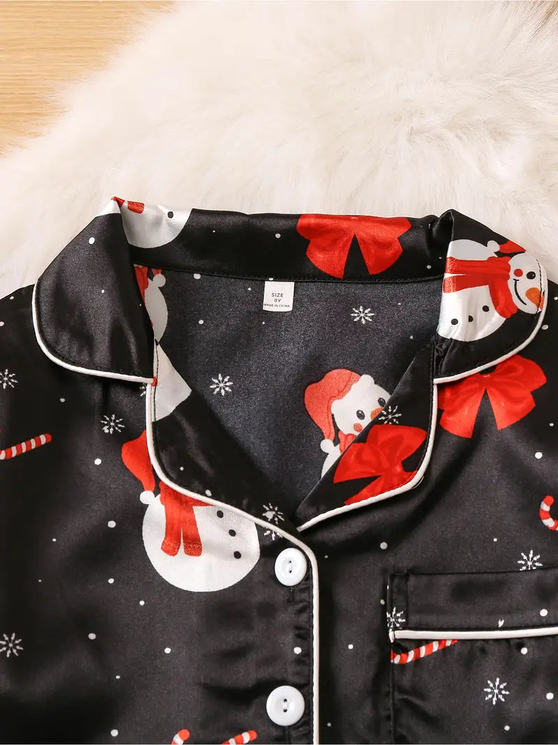 Pyjama Noël Noir Bonhomme de Neige Enfant