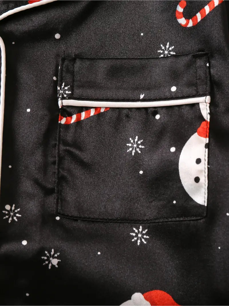 Pyjama Noël Noir Bonhomme de Neige Enfant