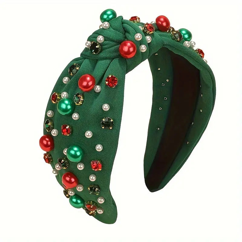 Bandeau de Noel Perles Vert et Rouge