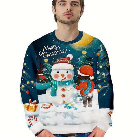 Pull de Noel Homme Bonhomme de Neige Vert