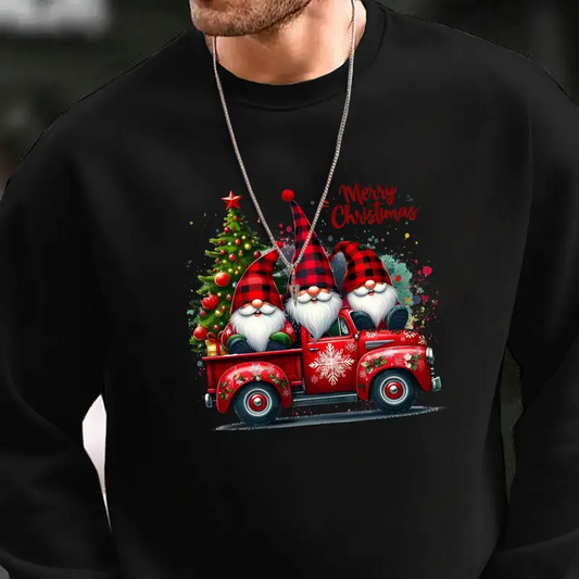 Sweat Noel Homme Camion Rouge avec Gnomes