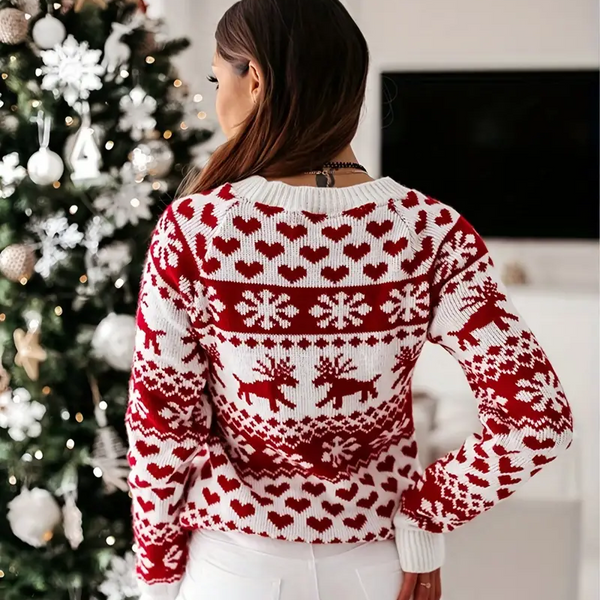 Pull de Noël Femme Rennes et Cœurs