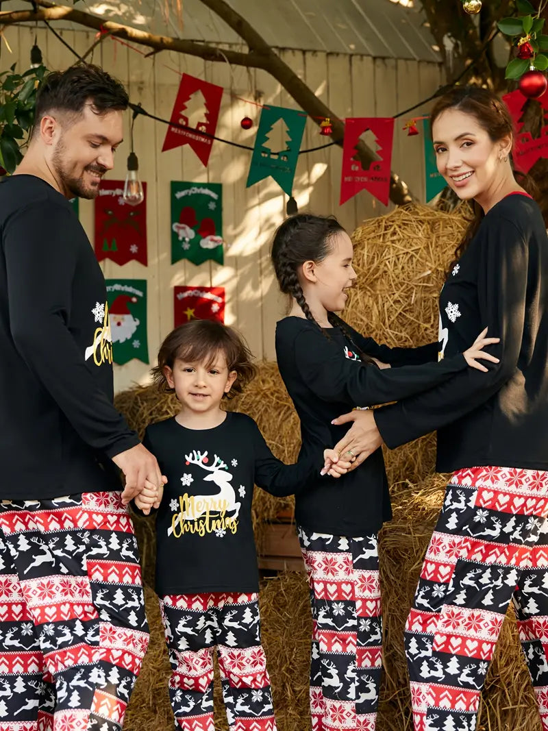 Pyjama Famille Noir et Rouge avec Motifs Noel Rennes