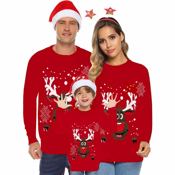 Pull de Noël Assorti Famille Motif Renne Rouge