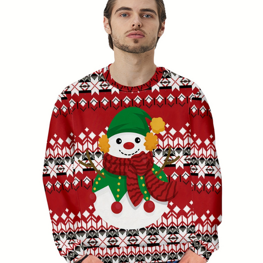 Sweat Noel Homme Bonhomme de Neige Rouge