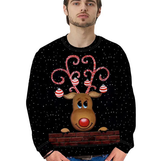 Sweat de Noel Homme avec Renne et Décorations Sucrées