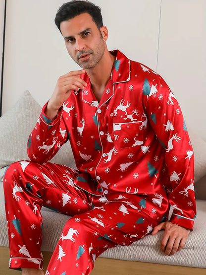 Ensemble Satin Pyjama Sapin de Noel Homme