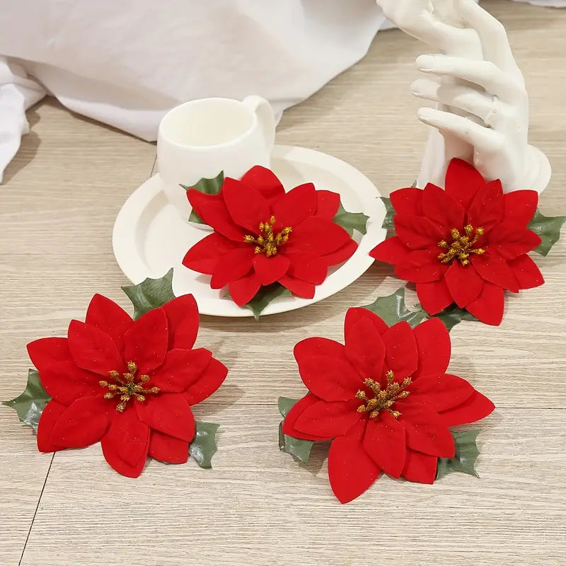 Fleur de Noel Feuille Rouge 10 pèces