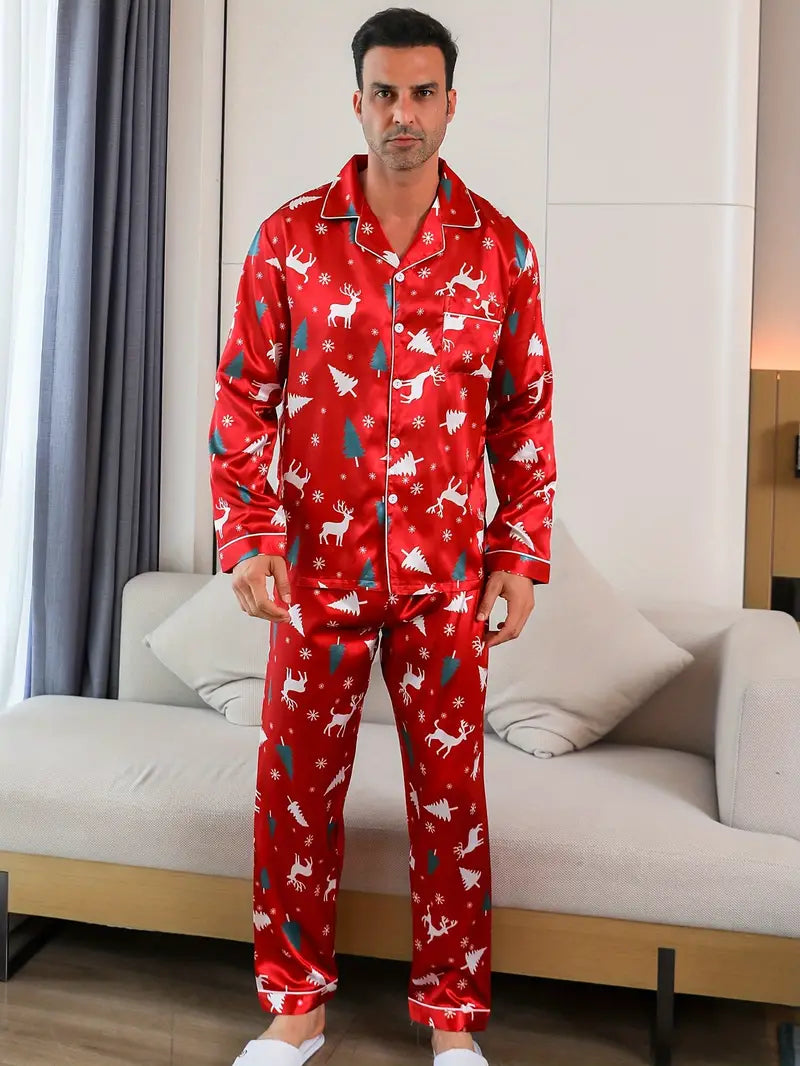 Ensemble Satin Pyjama Sapin de Noel Homme