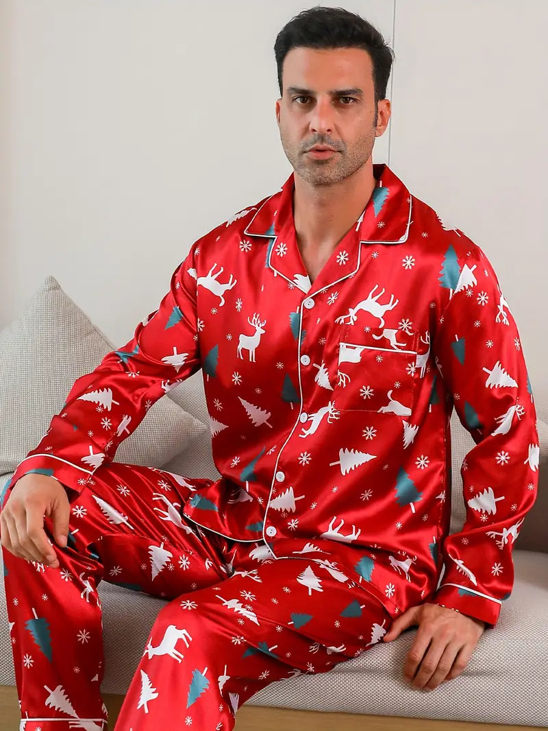 Ensemble Satin Pyjama Sapin de Noel Homme