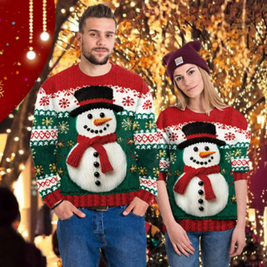 Pulls de Noel Couple avec Bonhomme de Neige en Relief