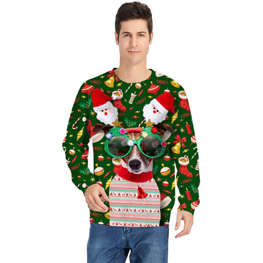 Pull Moche Noel Homme avec Chien en Lunettes Festives