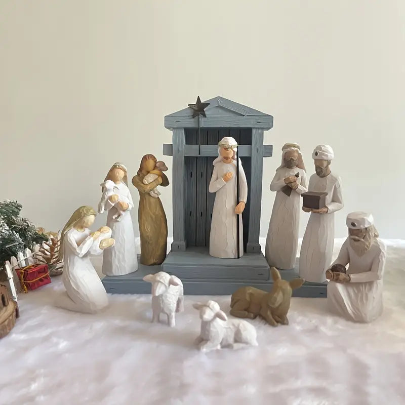 Ensemble Santons Crèche de Noël Sculptés