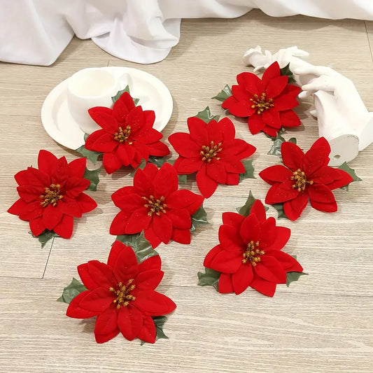 Fleur de Noel Feuille Rouge 10 pèces