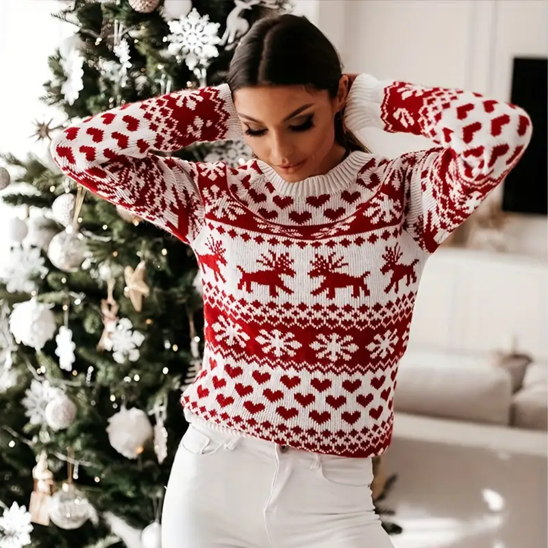 Pull de Noel Femme Rennes et Cœurs