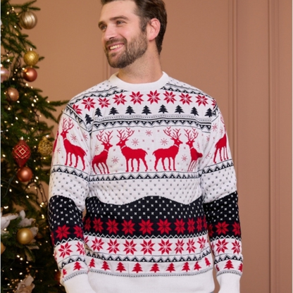 Pull de Noël femme Rennes en forêt - Confort Paradis Pull de Noël femme Rennes en forêt - Confort Paradis
