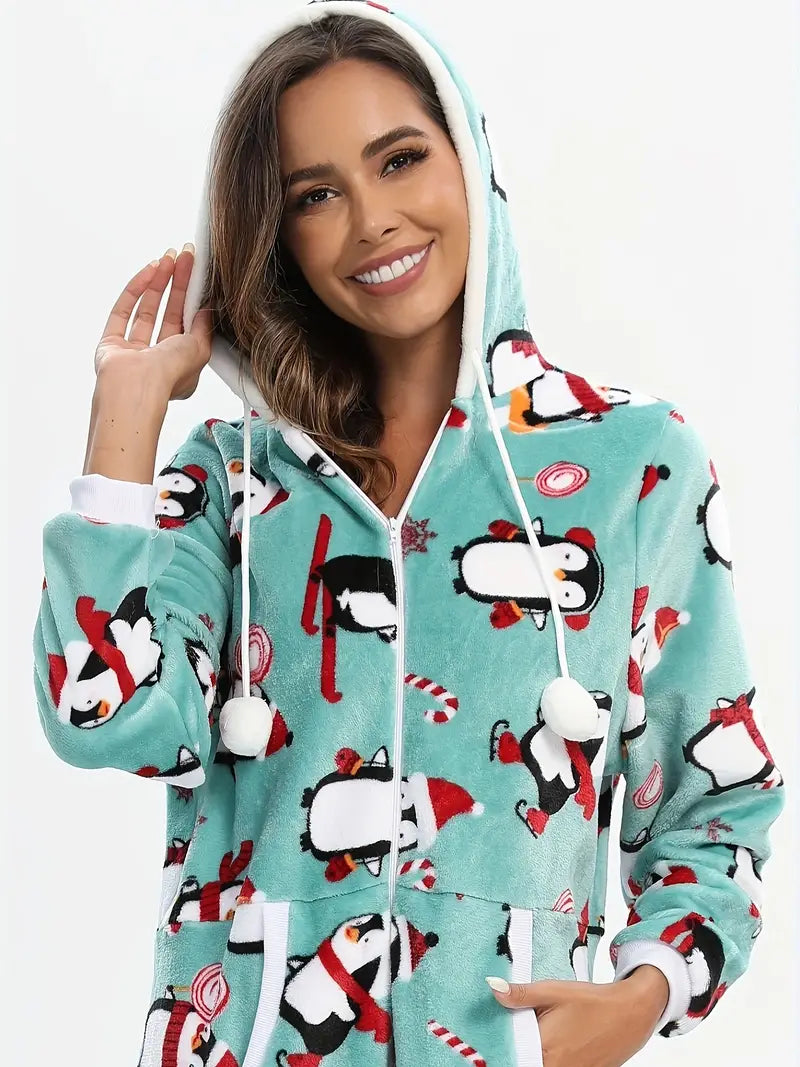 Combinaison Pyjama Femme Noel Motif Pingouins