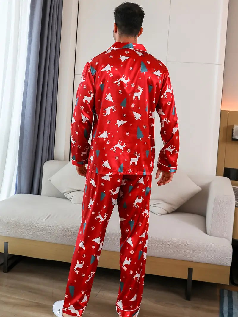 Ensemble Satin Pyjama Sapin de Noel Homme