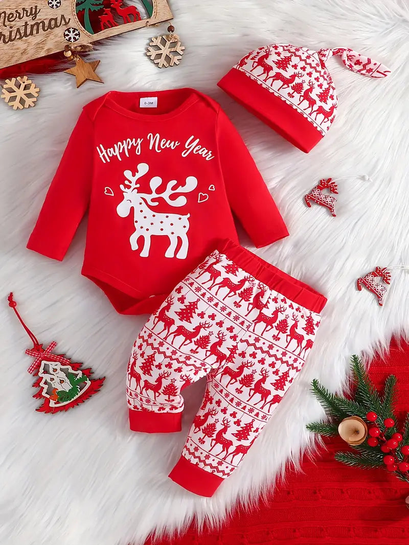 Ensemble Rennes de Noel Rouge Bébé