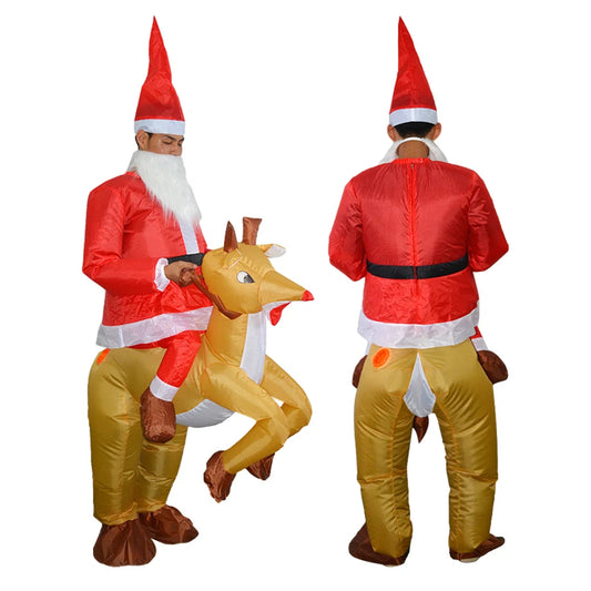 Costume de Père Noël Gonflable avec Renne