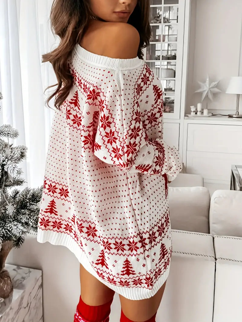 Pull Long Noel Femme Motifs Hiver