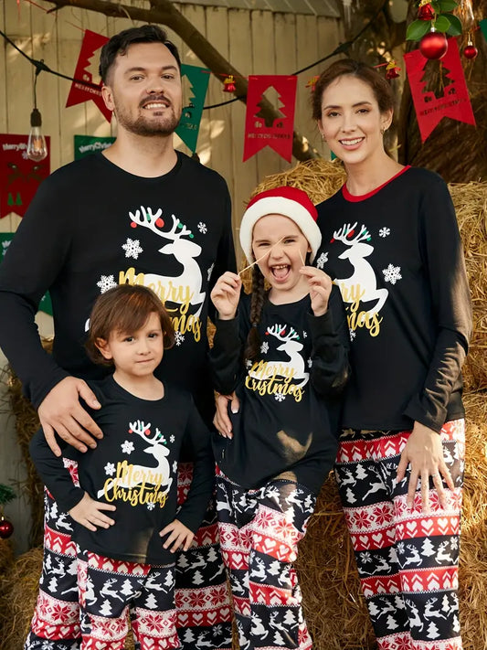 Pyjama Famille Noir et Rouge avec Motifs Noel Rennes