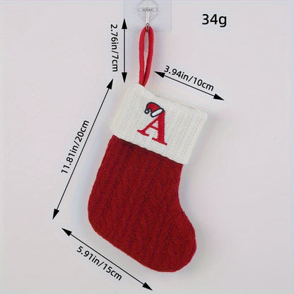 Chaussette de Noël Cheminée Tricot Rouge avec Initiale